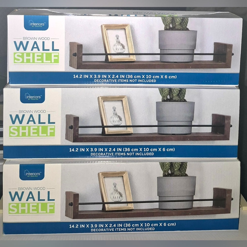 Brown Wood Wall Shelves - Bundle Of 3 14.2"x3.9"x2.4"